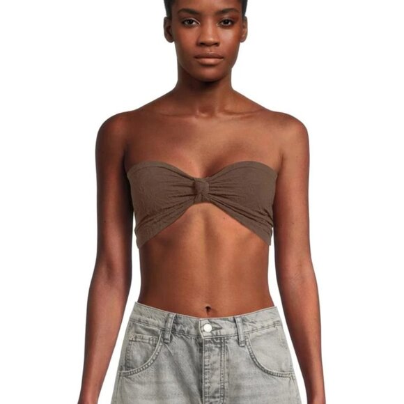 NWT FREE PEOPLE Intimately Floral Frills Knotted Bandeau BROWN - Picture 2 of 7